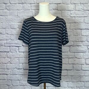 Pink Clover Women's L Navy Striped Button Back Top | Casualcore Nautical